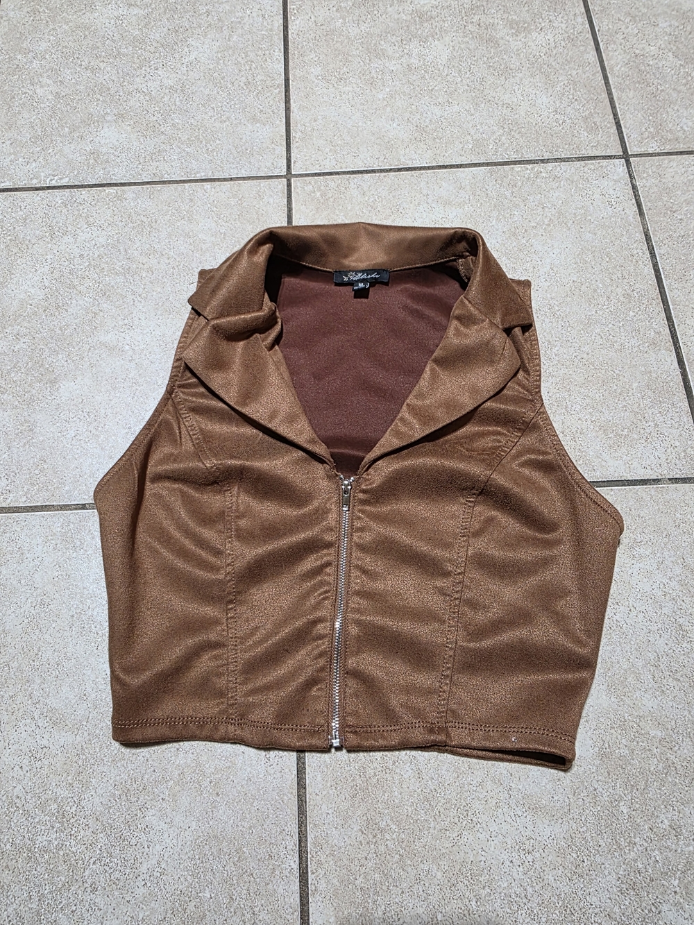 & Other Stories Brown Cropped Zip Front Tank